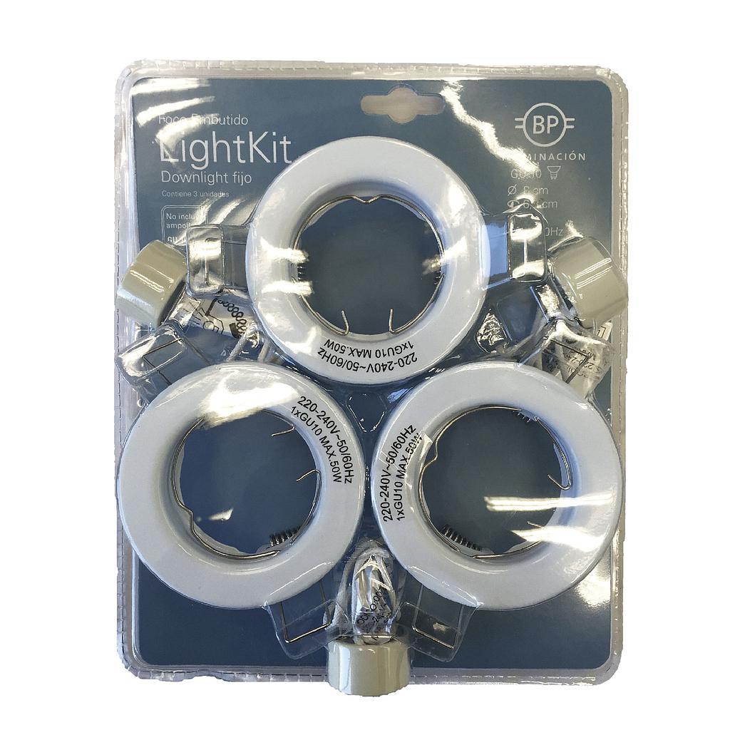 PACK X3 DOWNLIGHT FIJO GU10 METAL BCO C/CON S/AMP